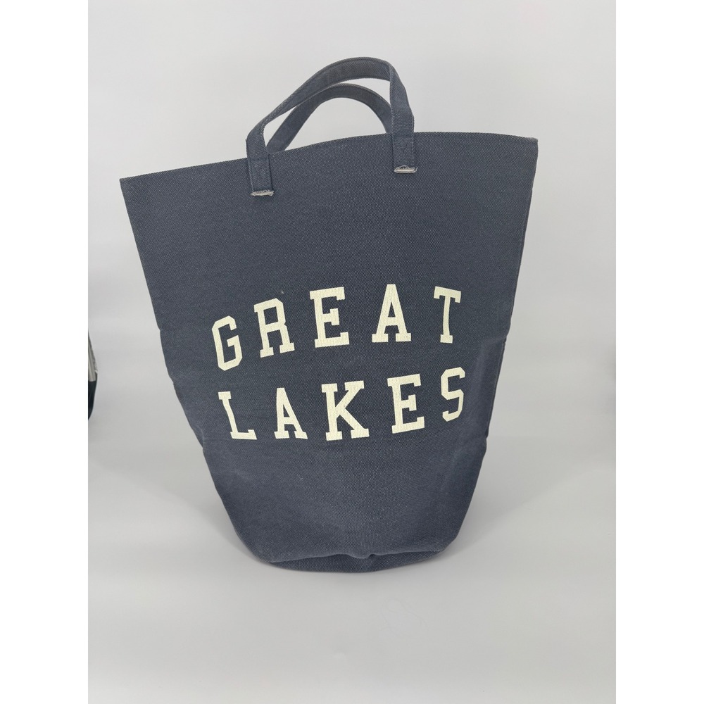 Great Lakes Canvas Tote Bag Navy Blue Round Bottom Graphic Market Bag Carryall